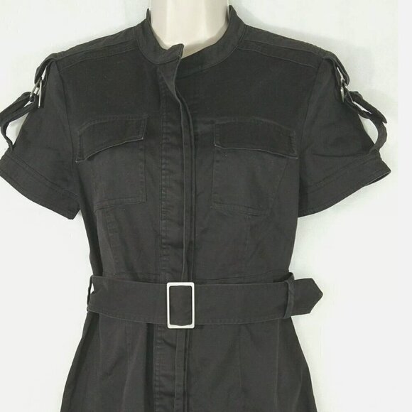Kenneth Cole EUC black utility button down belted shirt dress size 8 - Picture 2 of 6